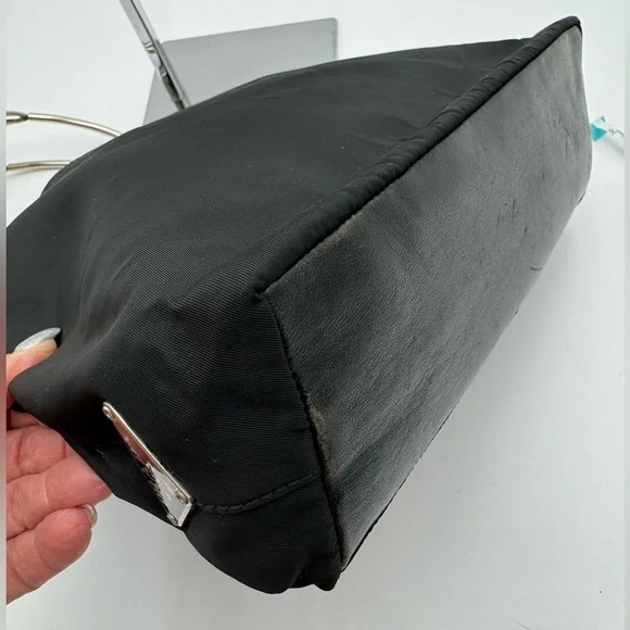 Prada - Authentic - Black Canvas & Leather Shoulder Bag with Metal Handles - Picture 6 of 16